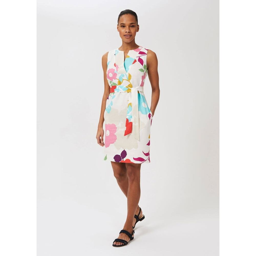Hobbs London Daria Flax Linen Floral Shift Dress Size 8 Elegant